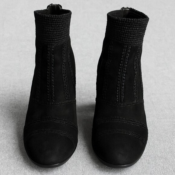 Silent D Black Suede Leather Knit Ankle Boots 37 Heeled Booties Block Heel Zip - Picture 2 of 16
